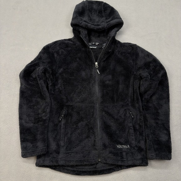 Marmot Jackets & Blazers - Marmot Fuzzy Teddy Fleece Hoodie Jacket Women's M Black Full Zip Sherpa NWOT